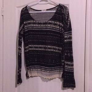 Striped patterned shirt with lace detail